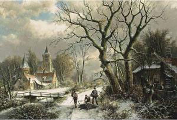 Faggot Gatherers On A Snow Covered Path - view 1