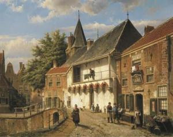 Dutch Street With Figures By An Inn By A Bridge - view 1