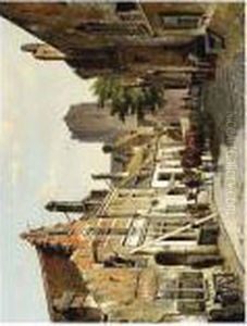 Carpenters In The Streets Of A Dutch Town by Willem Koekkoek