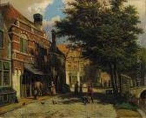 A Street Scene In A Dutch Town by Willem Koekkoek