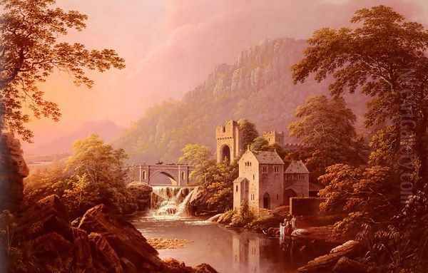River Landscape With Bridge And Distant Mountains - view 1