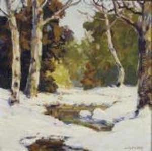 Snowy River Bank In The Woods; And A Companion Painting by Walter Koeniger
