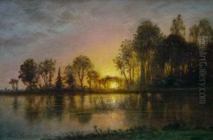 Wooded River Landscape
At Sunset