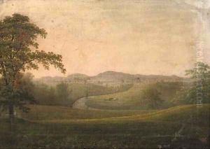 An extensive river landscape, possibly at Easby Abbey, Yorkshire by George Cuitt