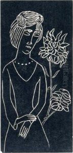 Madchen Mit Chrysantheme by Moissey Kogan