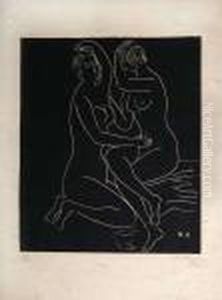 Moishe "deux Femmes Enlacees" by Moissey Kogan