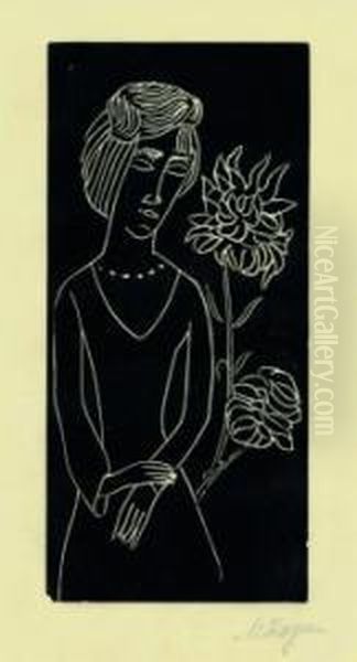 Girl With Chrysanth. 1923 - view 1