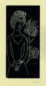 Girl With Chrysanth. 1923 by Moissey Kogan