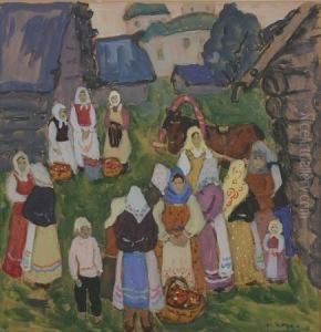 Russian Village Gathering by Moissey Kogan