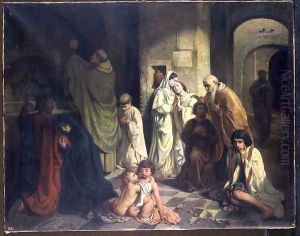 The Kiss of Peace in the Catacombs by Charles Louis Fredy de Coubertin