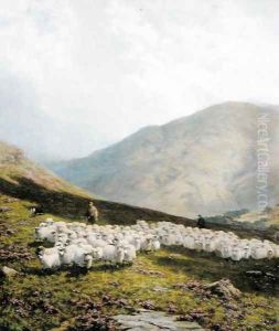 Shepherd and Sheep, Perthshire by Dixon Clark