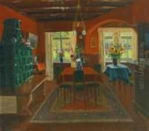 Blick In Eine Stube Mit Kachelofen Und Kassettendecke by Jakob Koganowsky