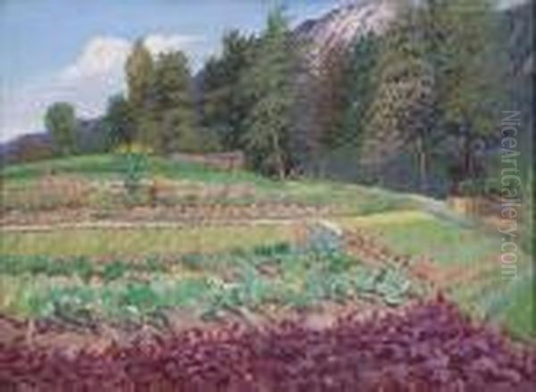 A Vegetable Garden With Sunflowers And Trees Beyond - view 1