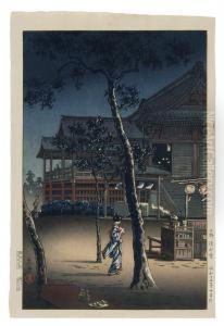 Figure With A Temple In The Background by Tsuchiya Koitsu