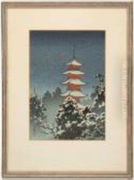 Depicting A Red Temple In Snow - view 1