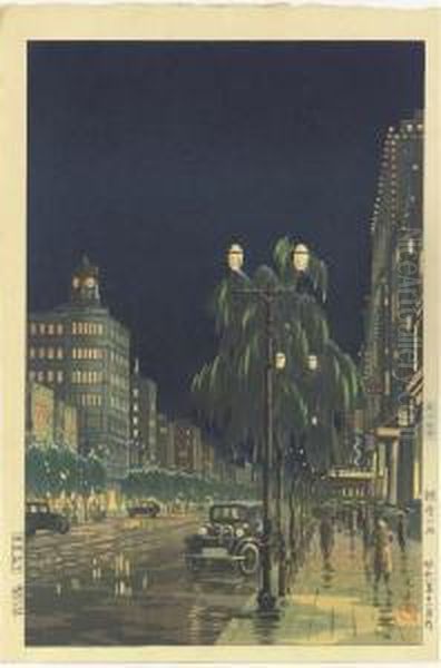 Ginza No Ame (ginza In Rain), From The Series Tokyo Fukei (views Of Tokyo) - view 1