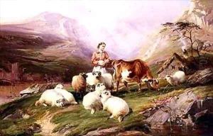 Cow and Sheep on a Mountain Pasture by Thomas George Cooper