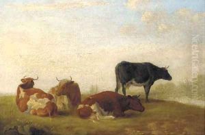 Cattle in a watermeadow by Thomas George Cooper