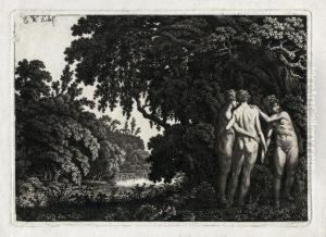 Waldlandschaft Mit Den Drei Grazien by Carl Wilhelm Kolbe