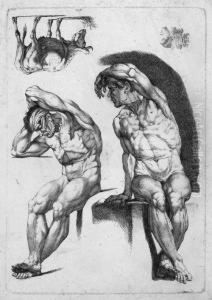 Zwei Studienblatter Mit Akten, Vieh Und Einem Knienden Jungen Madchen by Carl Wilhelm Kolbe
