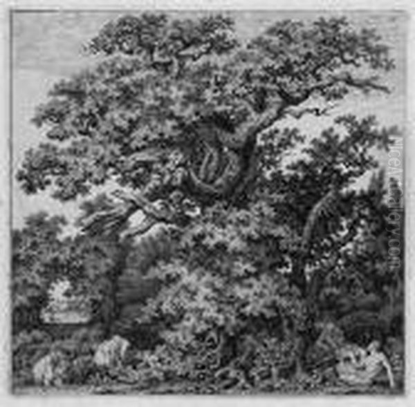 Eichenwald Mit Satyr Und Rindern - view 1