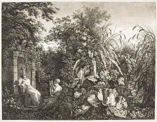 Schilfreiche Gegend An Einem Brunnen, Mit Madchen Und Leier Spielendem Jungling - view 1