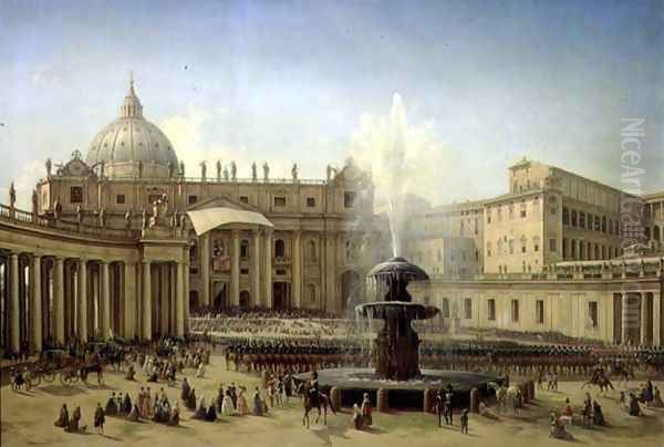 The Piazza San Pietro in Rome at the time of a Papal Blessing, 1850 - view 1