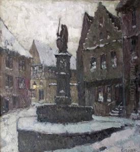 Winterlicher Marktplatz Mit Brunnen by Ernst Kolbe