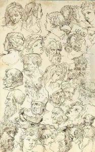 Studies of heads, after Raphael by Michel des Gobelins Corneille