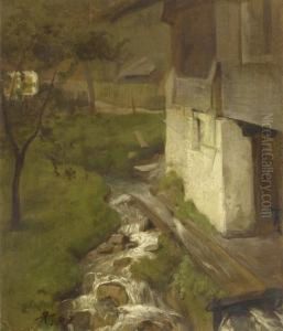Peasant Cottages At A Stream by Rudolf Koller