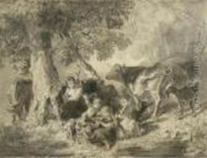 Herdsmen Under A Tree by Rudolf Koller