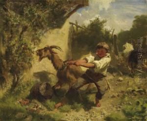 Knabe Mit Ziege In Landschaft by Rudolf Koller