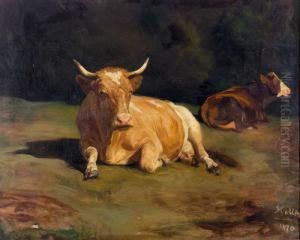 Liegende Kuhe Auf Der Weide. by Rudolf Koller