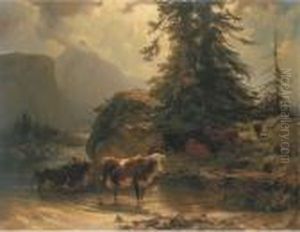 Kuhe Im Bergsee by Rudolf Koller