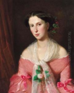 Portrait Of A Young Lady, Three-quarter-length, In A Pink Dress Anda Lace Shawl