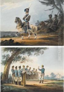 A Pair Of Military Scenes by Carl Ivanovitch Kollmann