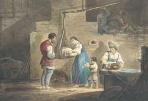 Nursing The Newborn; And Three Peasants And A Sleigh by Carl Ivanovitch Kollmann