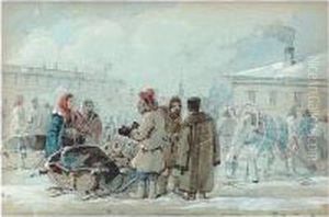 A Set Of Eight Watercolours Of Russian Genre Scenes by Carl Ivanovitch Kollmann