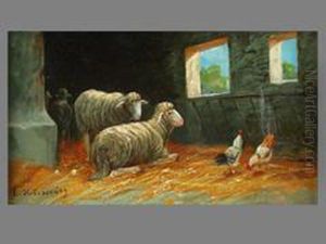 Schafe Im Stall by Lajos Kolozsvary