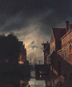 A Canal in Amsterdam, by night by Hendrik Gerrit ten Cate