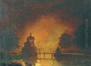 A tower ablaze