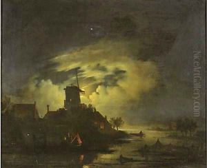 Fishing by night by Hendrik Gerrit ten Cate