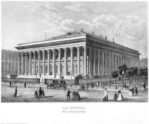 The Bourse and the Commercial Court, Paris, after a daguerreotype, c.1840 by Claude Hilaire Alphonse Chamouin