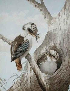 Kookaburras Feeding at a Nest in a Tree, 1892