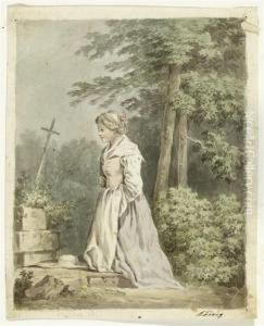 A Young Girl
Kneeling At A Wayside Cross by Franz Niklaus Konig