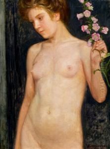 Damenakt Mit Glockenblumen by Friedrich Konig