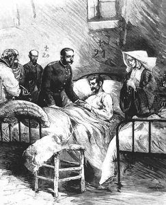Alfonso XII visiting a cholera hospital at Aranjuez