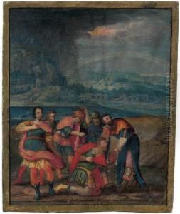 Sechs Krieger In Einer Landschaft by Johann Konig