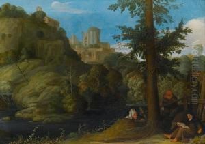 A Hermit With Two Travellers In A Woodedlandscape