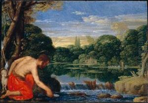 A Wooded River Landscape With Saint John The Baptist by Johann Konig